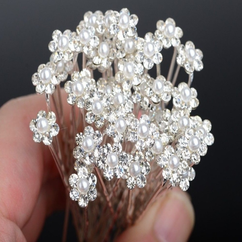 Buy 10 pcs/pack Pearl Flower Crystal Hair Pins Clips Bridesmaid in Pakistan  | online shopping in Pakistan