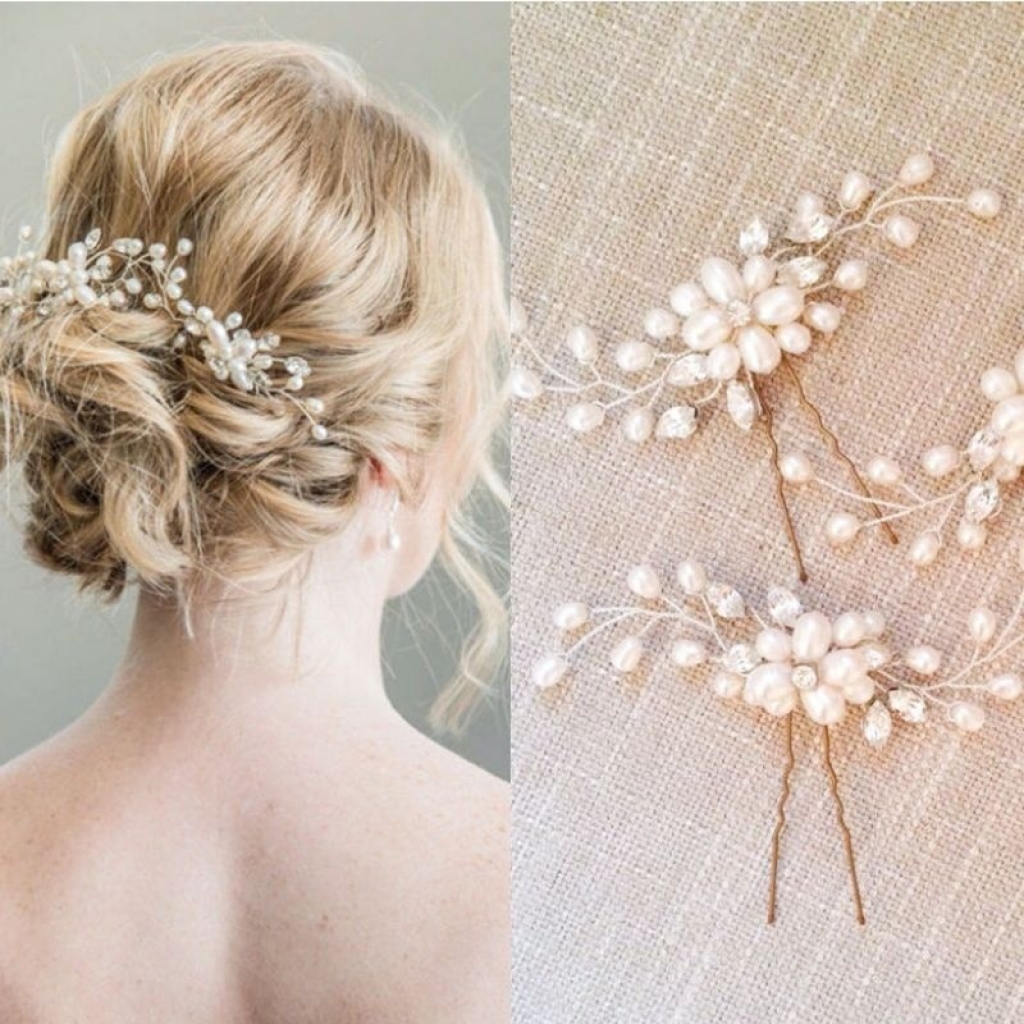 Buy Wedding Bridal Pearl Flower Leaves Crystal Hair Pins Clips in Pakistan  | online shopping in Pakistan