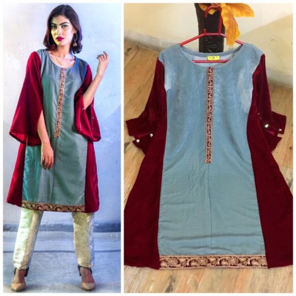Buy Grey Maroon Velvet shirt for women in Pakistan | online shopping in ...