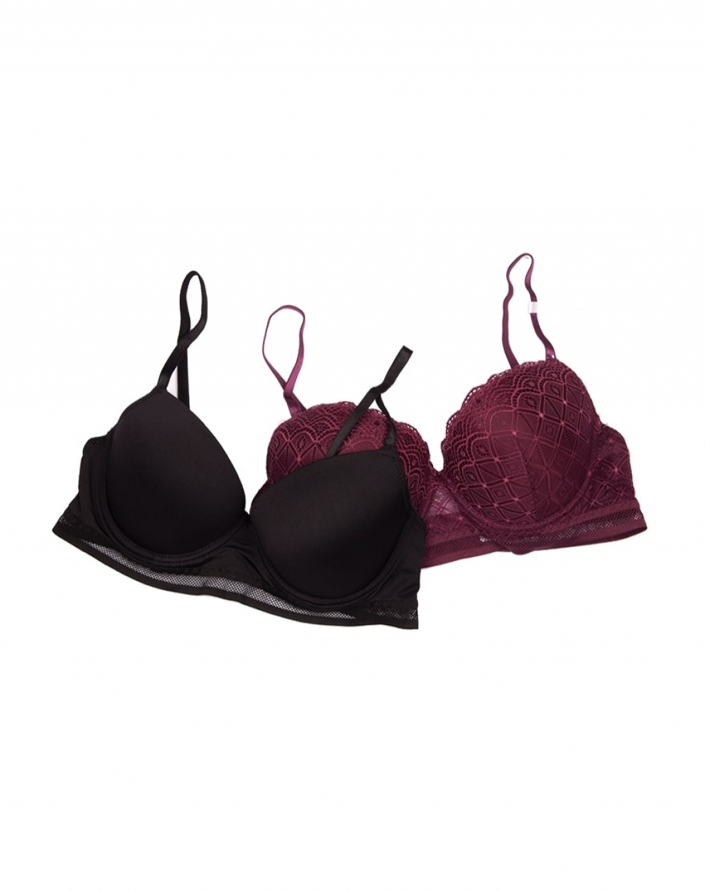Buy Pack Of 2 Lace Mesh & Netted Elastic PushUp Bras in Pakistan
