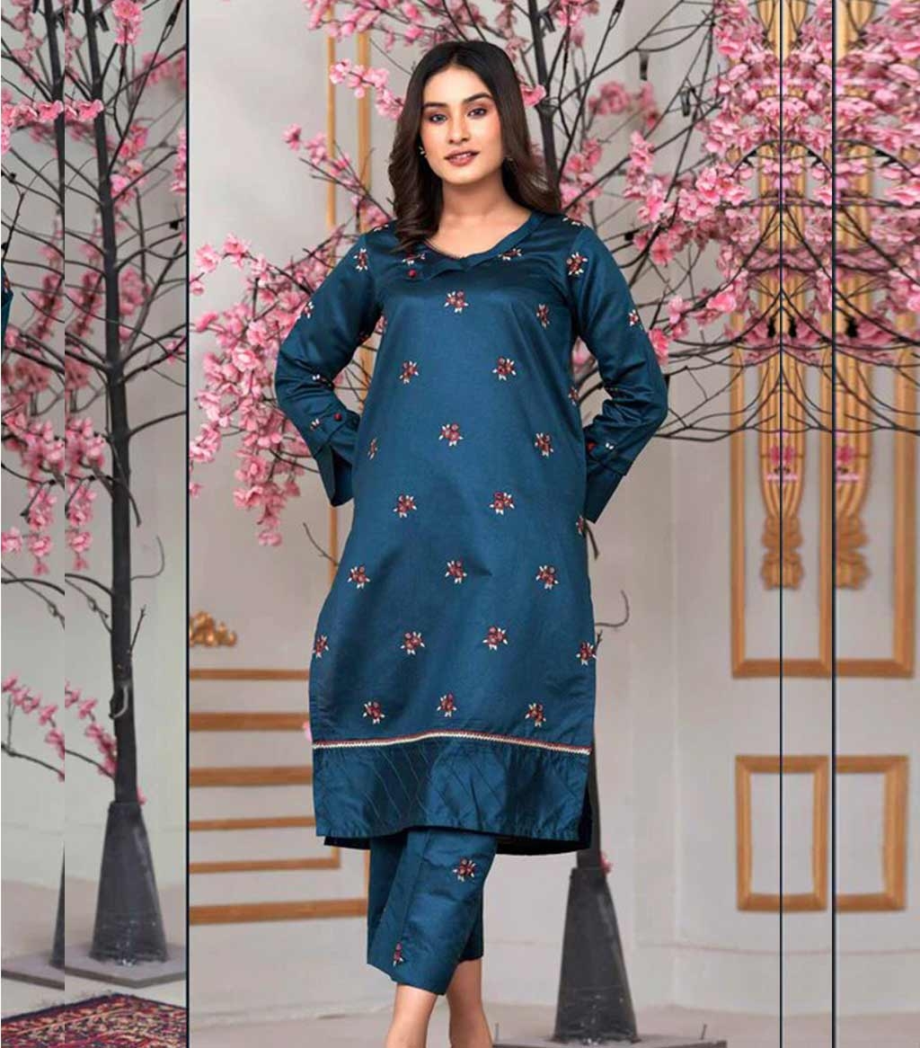 Buy Blue Embroidered Khadi Suit by Bint Al Blaad in Pakistan