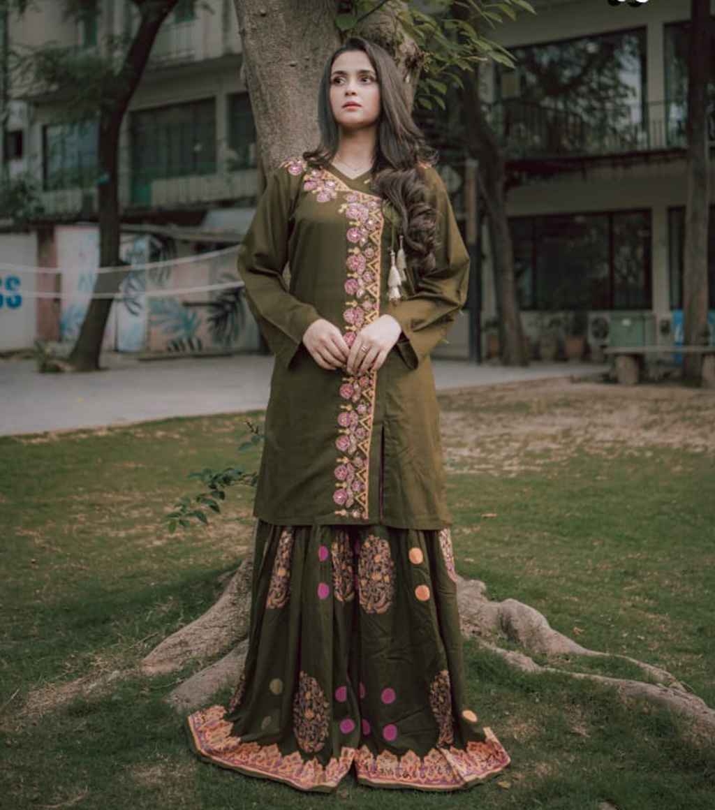 Buy Green Ethnic Wear Gharara 3pc Suit For Women By