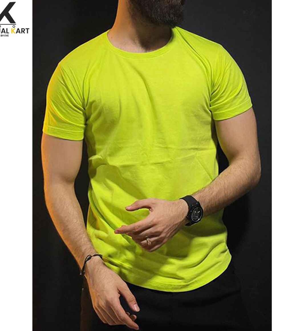 Buy Plain Mustard Crew Neck T-shirts For Men By Virtual Kart in ...