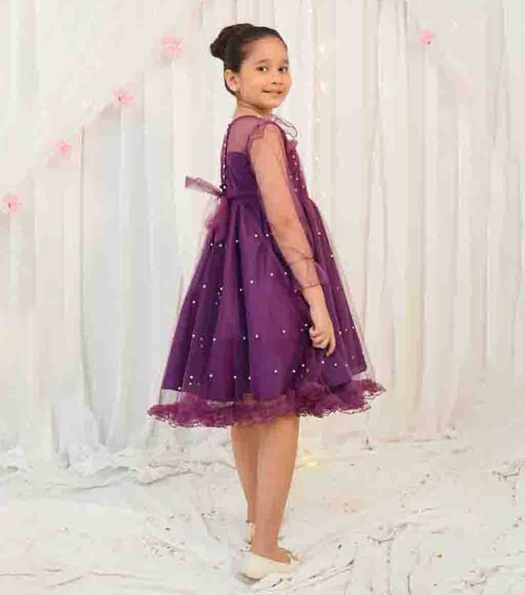 Buy Violet Princess Pearl Style Net frock girls Dress by Modest in Pakistan online shopping in Pakistan